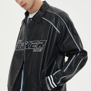 Faux Leather Bomber Jacket Men | Logo Patch | Snap Button | Jacket Manufacturer