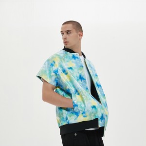 Faux Leather Baseball Jacket | Sleeveless | Water-based Printing | Tie Dye | Custom Streetwear