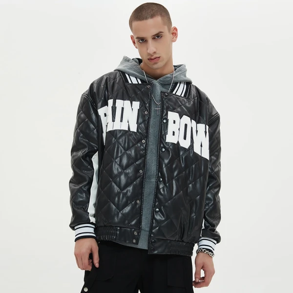 Leather Varsity Jacket | Diamond Quilted | Embroidered | Applique | Streetwear Manufacturer