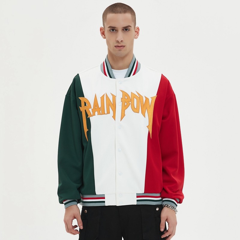 Custom White Black-White Color Block Bomber Varsity Baseball Jacket main image 0
