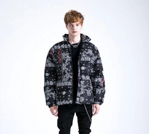 Puffer Jacket Men | Custom | Bandana | Quilted | Oversized | Hip Hop | Streetwear Manufacturer