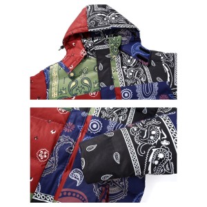 Chaqueta acolchada para hombre | Estampado de bandana | Abrigos de pato | Capucha extraíble | Parejas | Invierno | Cálido | Ropa de calle