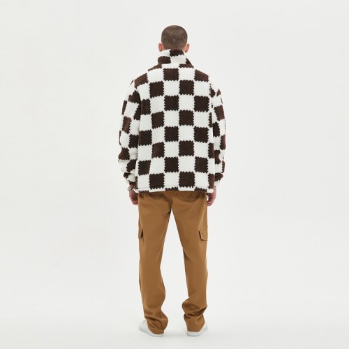 Checkered Sherpa Jackets Men | Plaid Fleece | Zip Up | With Removable Scrarf | Streetwear Manufacturer