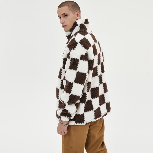 Checkered Sherpa Jackets Men | Plaid Fleece | Zip Up | With Removable Scrarf | Streetwear Manufacturer