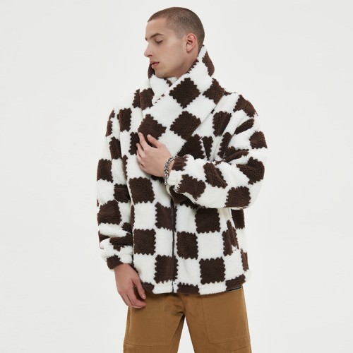 Checkered Sherpa Jackets Men | Plaid Fleece | Zip Up | With Removable Scrarf | Streetwear Manufacturer