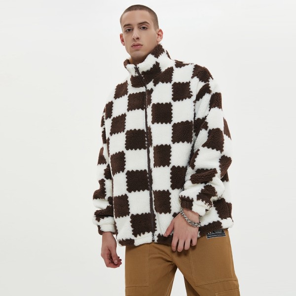 Checkered Sherpa Jackets Men | Plaid Fleece | Zip Up | With Removable Scrarf | Streetwear Manufacturer