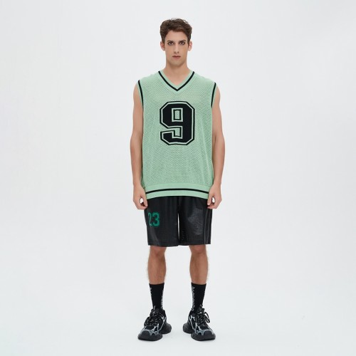 Sweater Vest | Men's Casual | Sports | Number Pattern | V Neck | Varsity | Net Knit | Sleeveless Tank | In Green