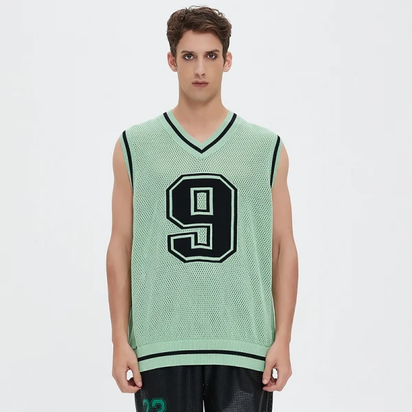 Sweater Vest | Men's Casual | Sports | Number Pattern | V Neck | Varsity | Net Knit | Sleeveless Tank | In Green