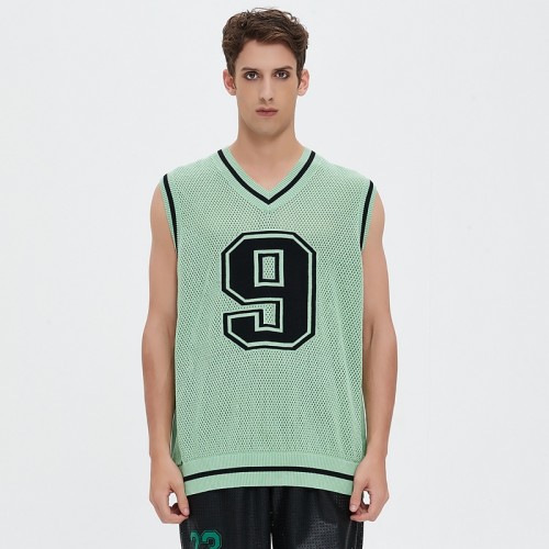 Sweater Vest | Men's Casual | Sports | Number Pattern | V Neck | Varsity | Net Knit | Sleeveless Tank | In Green