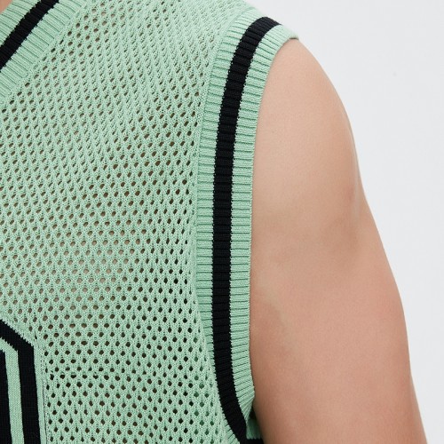 Sweater Vest | Men's Casual | Sports | Number Pattern | V Neck | Varsity | Net Knit | Sleeveless Tank | In Green