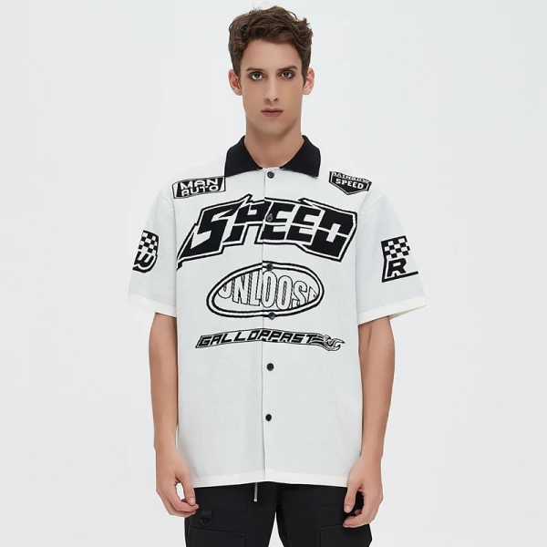 Boxy Fit | Kintted | Moto Shirt | Racing Style | Short Sleeve Sweater Tee Shirt | Streetwear Manufacturer