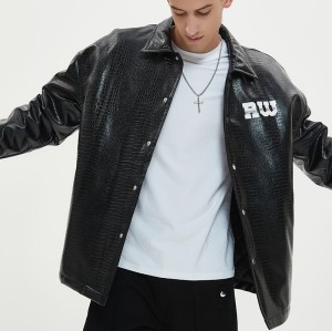 Chaqueta de cuero sintético para hombre | Acolchada | Estampada a medida | Abotonada | Fabricante de ropa de calle