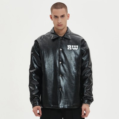 Chaqueta de cuero sintético para hombre | Acolchada | Estampada a medida | Abotonada | Fabricante de ropa de calle