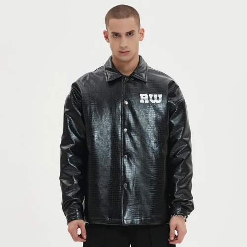 Chaqueta de cuero sintético para hombre | Acolchada | Estampada a medida | Abotonada | Fabricante de ropa de calle