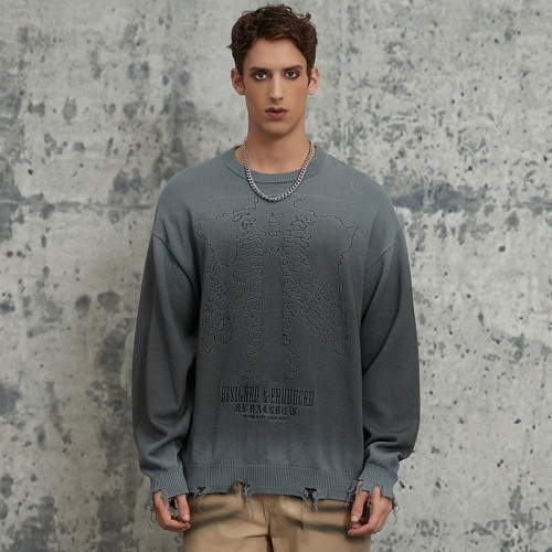 Gradient Knitted Sweater Men | Skeleton | Custom Embroidery | Crew Neck | Streetwear Manufacturer