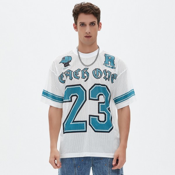 Camiseta de malla para hombre | Camiseta deportiva de fútbol | Ajuste holgado | Los mejores fabricantes de ropa de calle