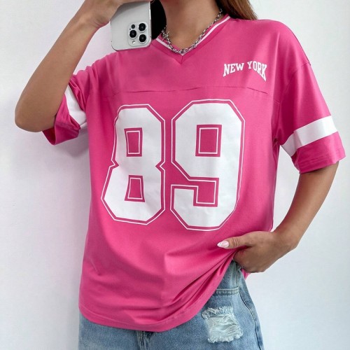 Oversized Jersey T shirt Women | American Retro | Printing Logo | Streetwear Clothing Supplier