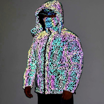 Rainbow Reflective Puffer Jacket Men | Luminous | Hooded | Zip Up | Custom Streetwear Manufacturer