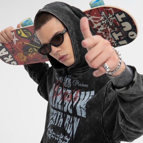 Graphic Acid Wash Hoodie Men | Oversized | Vintage | DTG Print | Custom Streetwear Manufacturer