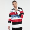 Striped Long Sleeve Polo Shirt | Leather Contrast | With Embroidery Logo | Custom Streetwear