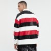Striped Long Sleeve Polo Shirt | Leather Contrast | With Embroidery Logo | Custom Streetwear