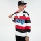 Striped Long Sleeve Polo Shirt | Leather Contrast | With Embroidery Logo | Custom Streetwear