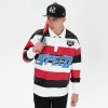 Striped Long Sleeve Polo Shirt | Leather Contrast | With Embroidery Logo | Custom Streetwear