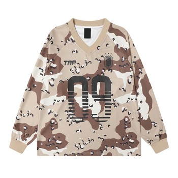 Camo Long Sleeve T shirt Men | Sublimation | V Neck Jersey | Custom Streetwear Manufacturer