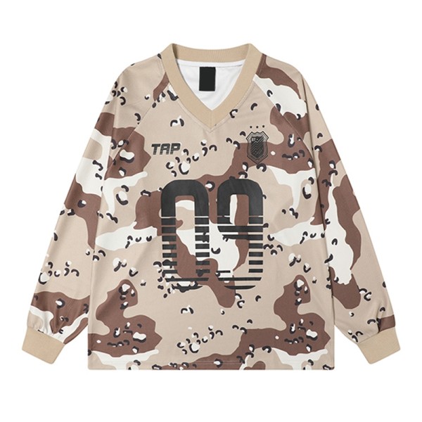 Camo Long Sleeve T shirt Men | Sublimation | V Neck Jersey | Custom Streetwear Manufacturer