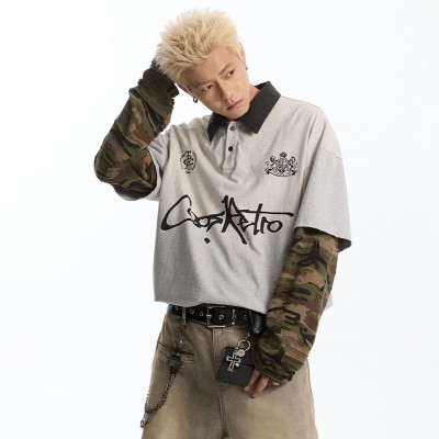 Double Layer Long Sleeve T-shirt | Camo Contrast Polo | Vintage Wash | Custom Streetwear