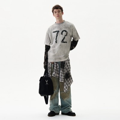 Double Layer Long Sleeve T shirt | Vintage Wash | Distressed | Streetwear Men