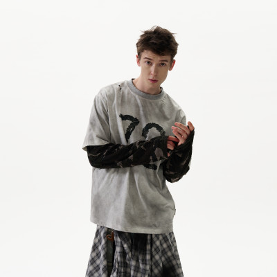 Double Layer Long Sleeve T shirt | Vintage Wash | Distressed | Streetwear Men