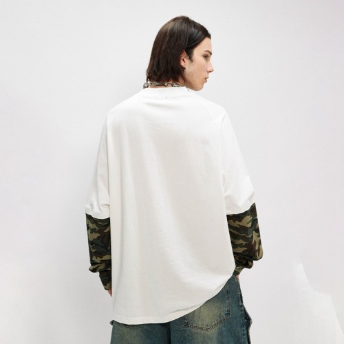 Double Layer Long Sleeve T-shirt | Oversized | Camo Sleeve | Printing Logo | High Street Men