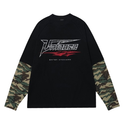 Double Layer Long Sleeve T-shirt | Oversized | Camo Sleeve | Printing Logo | High Street Men