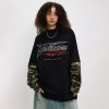 Double Layer Long Sleeve T-shirt | Oversized | Camo Sleeve | Printing Logo | High Street Men