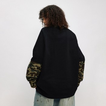 Double Layer Long Sleeve T-shirt | Oversized | Camo Sleeve | Printing Logo | High Street Men