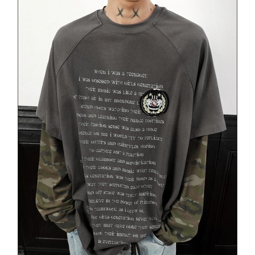 Double Layer Long Sleeve T-shirt | American Retro | Camouflage | Oversized Streetwar Men