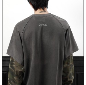 Double Layer Long Sleeve T-shirt | American Retro | Camouflage | Oversized Streetwar Men