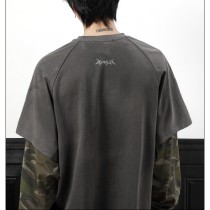 Double Layer Long Sleeve T-shirt | American Retro | Camouflage | Oversized Streetwar Men