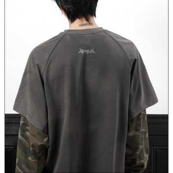 Double Layer Long Sleeve T-shirt | American Retro | Camouflage | Oversized Streetwar Men