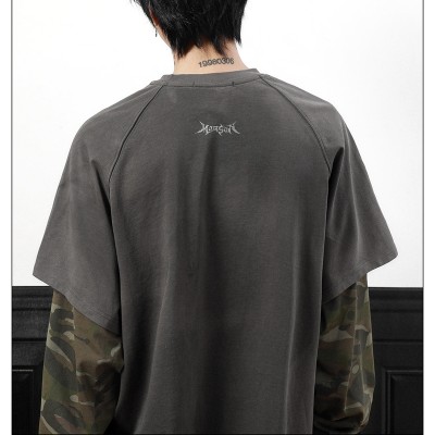 Double Layer Long Sleeve T-shirt | American Retro | Camouflage | Oversized Streetwar Men