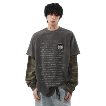 Double Layer Long Sleeve T-shirt | American Retro | Camouflage | Oversized Streetwar Men