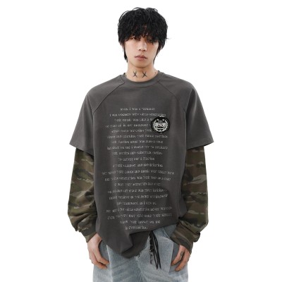 Double Layer Long Sleeve T-shirt | American Retro | Camouflage | Oversized Streetwar Men