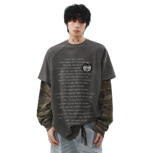 Double Layer Long Sleeve T-shirt | American Retro | Camouflage | Oversized Streetwar Men