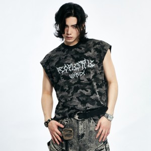 Camo Sleeveless T-shirt | Vintage Washed | Streetwear Unisex | Custom Clothing Manufacturers