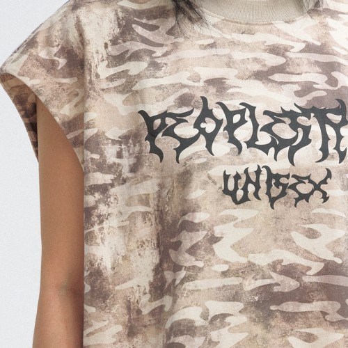 Camo Sleeveless T-shirt | Vintage Washed | Streetwear Unisex | Custom Clothing Manufacturers