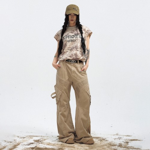 Camo Sleeveless T-shirt | Vintage Washed | Streetwear Unisex | Custom Clothing Manufacturers
