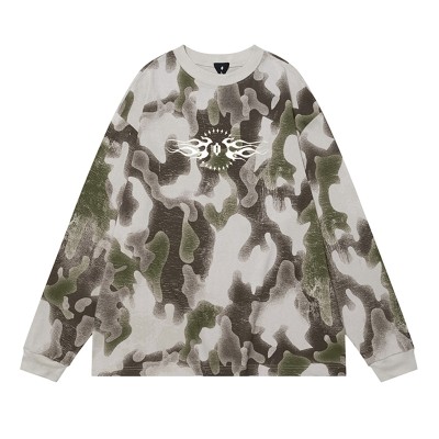 Vintage Camo Long Sleeve | Oversized T-shirt Men | Spring Autumn Streetwear