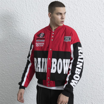 Vintage Racing Motorcycle Jacket Men | Embroidered Patch | Custom Streetwear Manufacturer