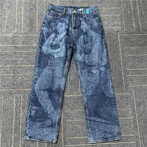 Vintage Wash Graffiti Jeans Men | Straight Leg Denim Pants | Digital Print | Suppliers of Clothing